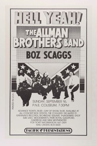 1973 Allman Brothers Band Boz Scaggs PNE Coliseum Vancouver Poster Mint 91