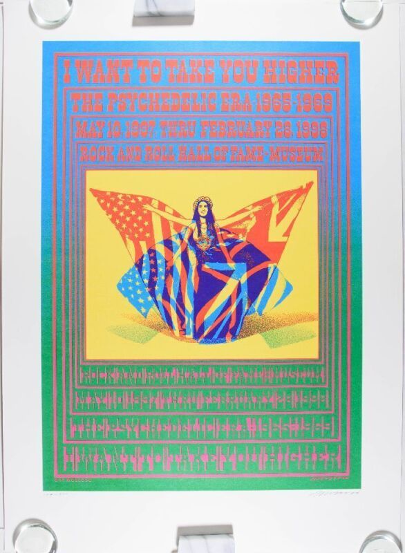 1997 Victor Moscoso I Want to Take You Higher R&R Hall of Fame Exhibit LE Signed Moscoso Poster Near Mint 89