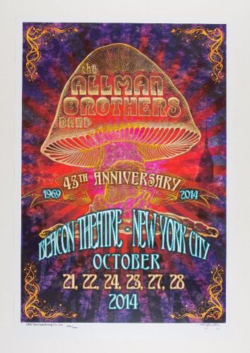 2014 The Allman Brothers Band Beacon Theatre Final Shows LE Signed Bradley Poster Mint 91