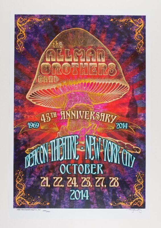 2014 The Allman Brothers Band Beacon Theatre Final Shows LE Signed Bradley Poster Mint 91