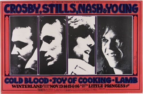 1969 BG-200 Crosby Stills Nash Young Winterland Poster Extra Fine 67