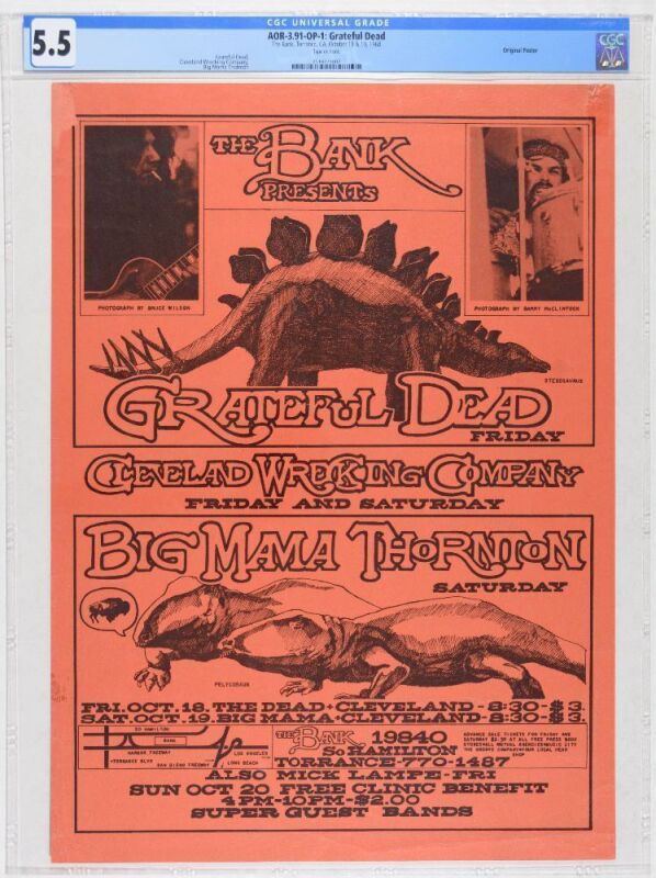 1968 AOR-3.91 Grateful Dead Big Mama Thornton The Bank Torrance Poster CGC 5.5