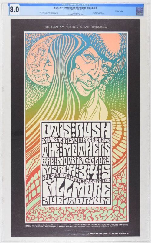 1967 BG-53 Otis Rush Frank Zappa The Mothers Fillmore Auditorium Poster CGC 8.0