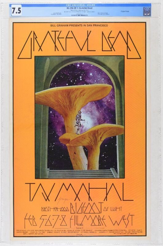 1970 BG-216 Grateful Dead Taj Mahal Fillmore West Signed Singer & Eric King Authenticated Original Poster CGC 7.5