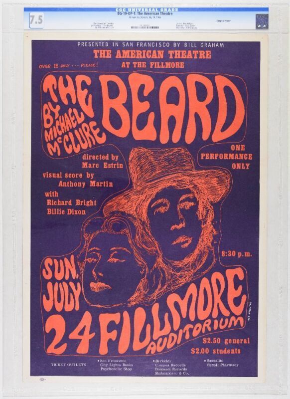 1966 BG-19 Michael McClure The Beard Fillmore Auditorium Poster CGC 7.5