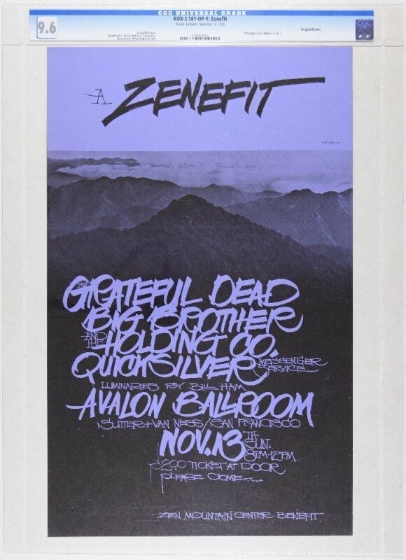 1966 AOR-2.181 Grateful Dead Big Brother Quicksilver Avalon Ballroom Zenefit Poster CGC 9.6