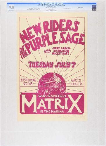1970 AOR-2.105 New Riders of the Purple Sage with Jerry Garcia The Matrix Poster Signed Behrens CGC 9.8