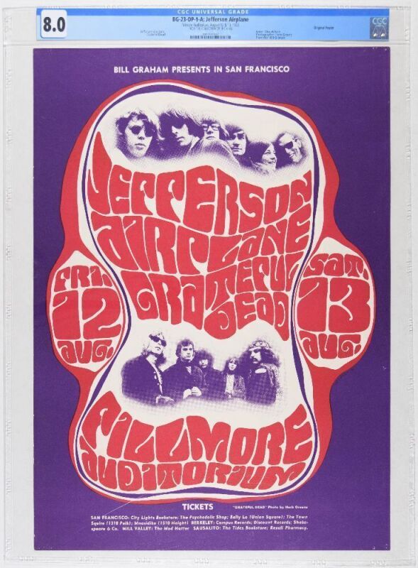 1966 BG-23 Jefferson Airplane Grateful Dead Fillmore Auditorium Eric King Authenticated Poster CGC 8.0