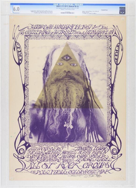 1967 AOR-2.217 Grateful Dead Timothy Leary The Human Be In Golden Gate Park Signed Mouse Poster CGC 6.0