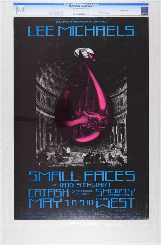 1970 BG-232 Lee Michaels Small Faces with Rod Stewart Fillmore West Poster CGC 8.0