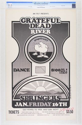1970 AOR-4.136 Jim Blashfield Grateful Dead Springer's Inn Portland Signed Blashfield Poster CGC 8.5