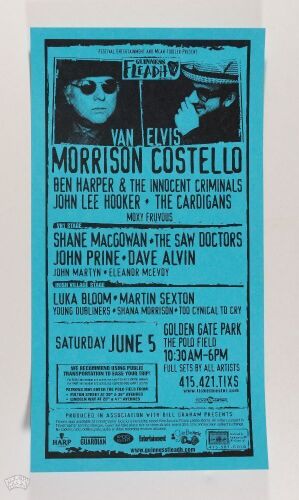1999 Van Morrison Elvis Costello Golden Gate Park Poster Mint 95