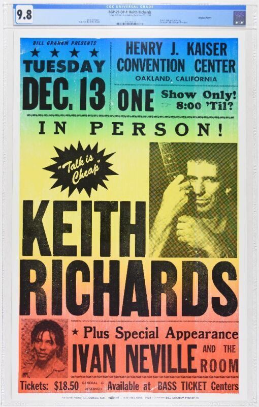 1988 BGP-29 Keith Richards Kaiser Convention Center Oakland Cardboard Poster CGC 9.8