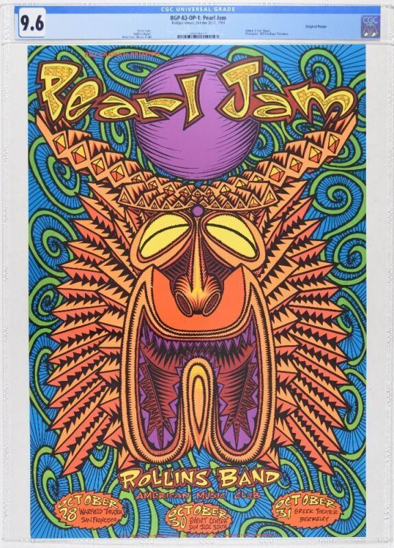 1993 BGP-83 Pearl Jam Rollins Band Warfield Theater Poster CGC 9.6