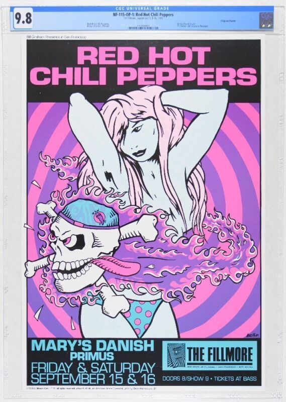 1989 NF-115 Frank Kozik Red Hot Chili Peppers Primus The Fillmore Poster CGC 9.8
