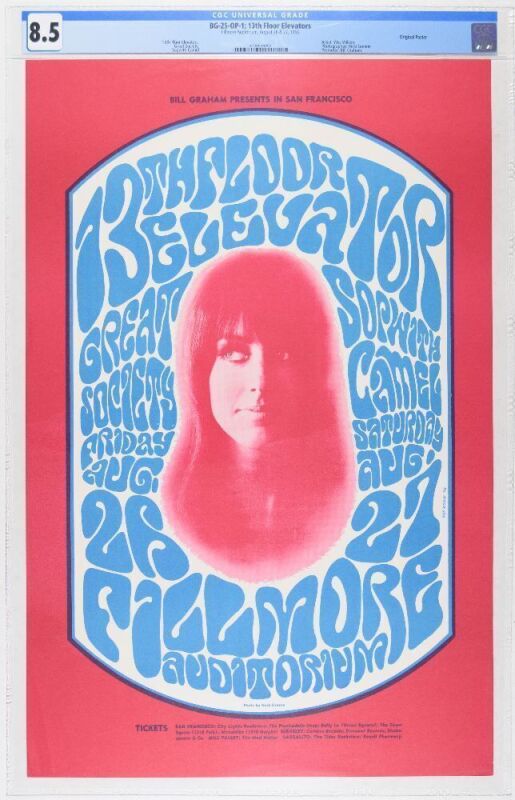 1966 BG-25 Great Society 13th Floor Elevators Fillmore Auditorium Poster CGC 8.5