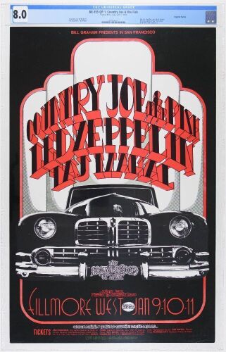 1969 BG-155 Led Zeppelin Country Joe Fillmore West Poster CGC 8.0