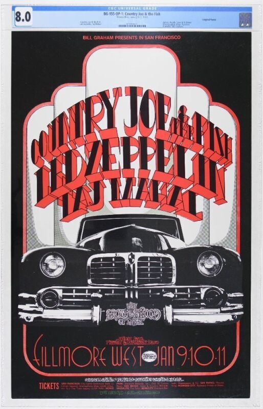 1969 BG-155 Led Zeppelin Country Joe Fillmore West Poster CGC 8.0