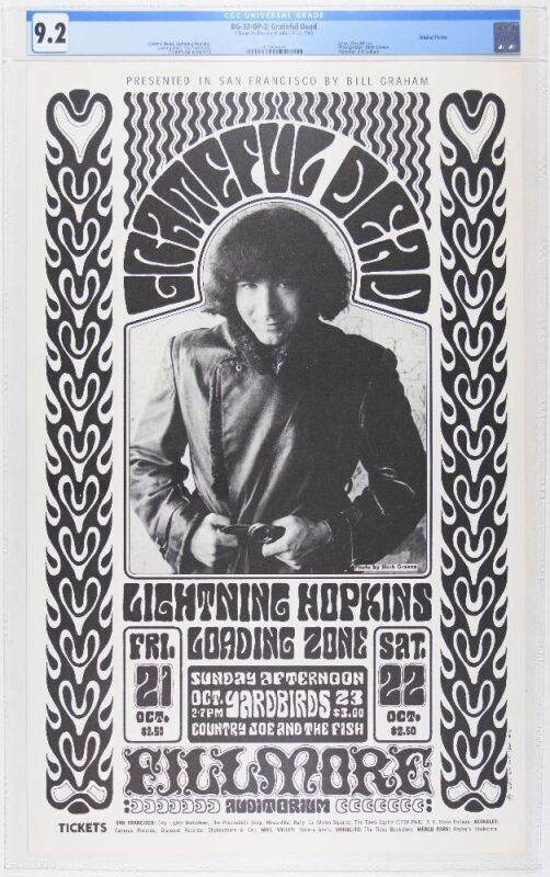 1966 BG-32 Grateful Dead Yardbirds Fillmore Auditorium Poster CGC 9.2