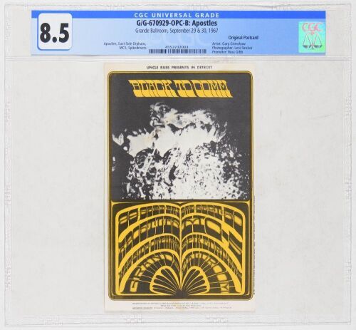 1967 G/G-670929 Apostles MC5 East Side Orphans Grande Ballroom Detroit Postcard CGC 8.5