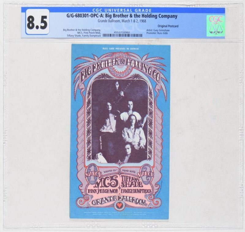 1968 G/G-680301 Big Brother & Holding Comapny Grande Ballroom Detroit Postcard CGC 8.5