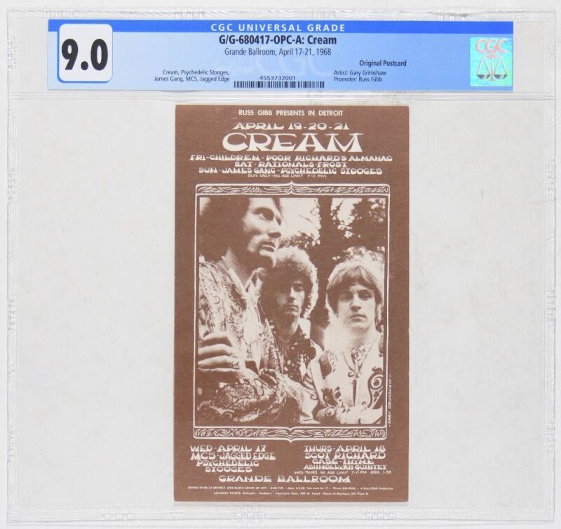 1968 G/G-680417 Cream Grande Ballroom Detroit Postcard CGC 9.0
