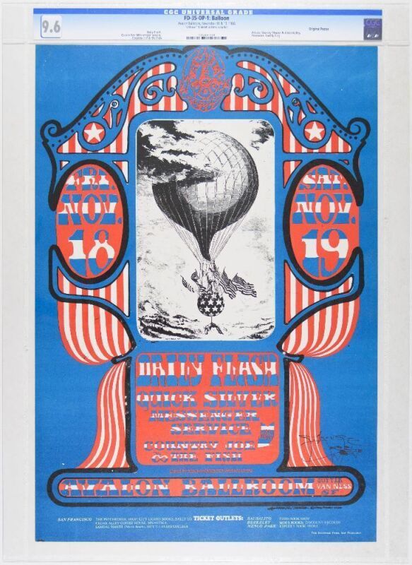 1966 FD-35 Quicksilver Daily Flash Country Joe Avalon Ballroom Signed Mouse Poster CGC 9.6