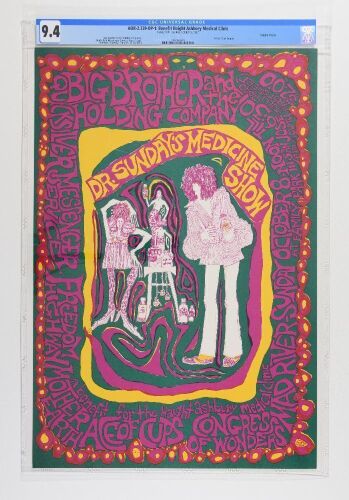 1967 AOR-2.339 Big Brother Janis Joplin Haight Ashbury Medical Clinic Benefit Poster CGC 9.4