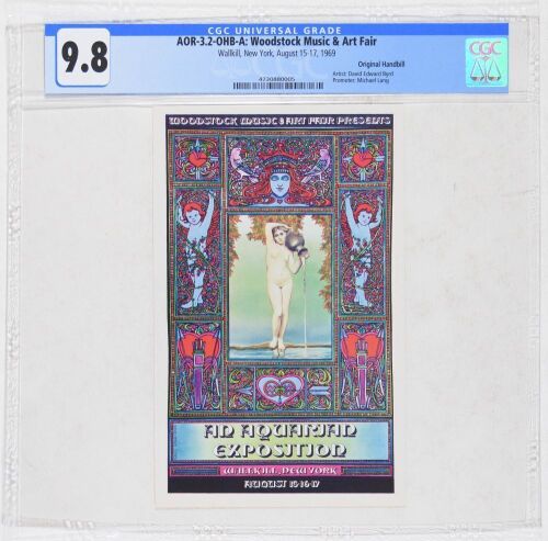 1969 AOR-3.2 David Byrd Woodstock Festival Wallkill New York Handbill CGC 9.8