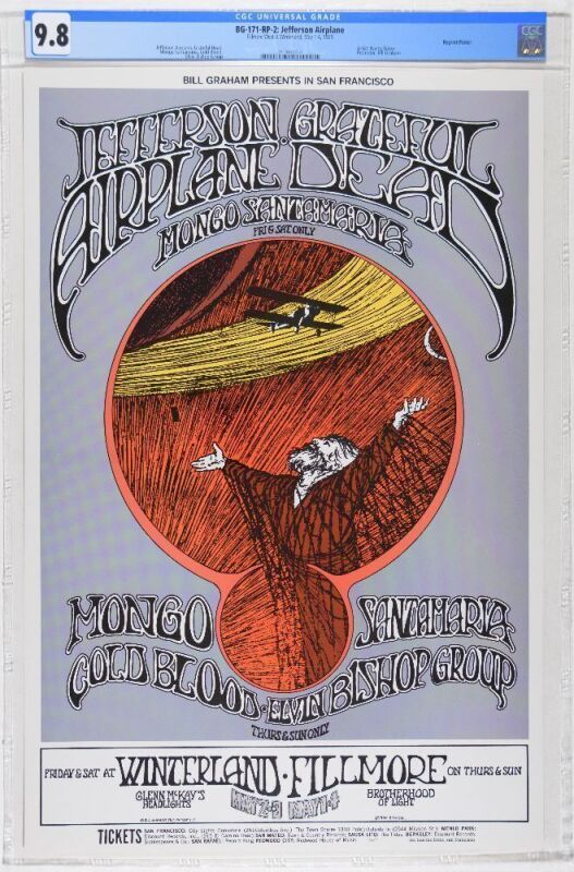 1969 BG-171 Grateful Dead Jefferson Airplane Fillmore West RP2 Poster CGC 9.8