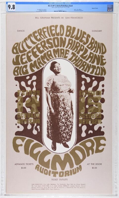 1966 BG-31 Big Mama Thornton Butterfield Blues Band Fillmore RP3 Poster CGC 9.8