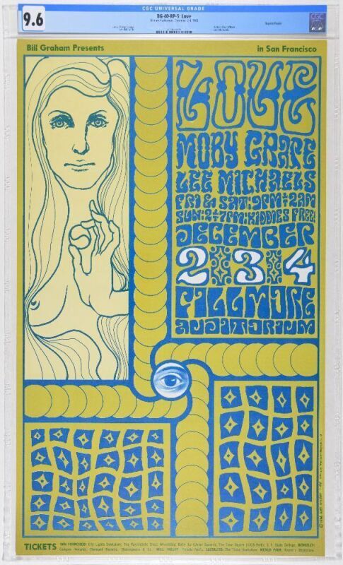 1966 BG-40 Love Moby Grape Fillmore Auditorium RP5 Poster CGC 9.6