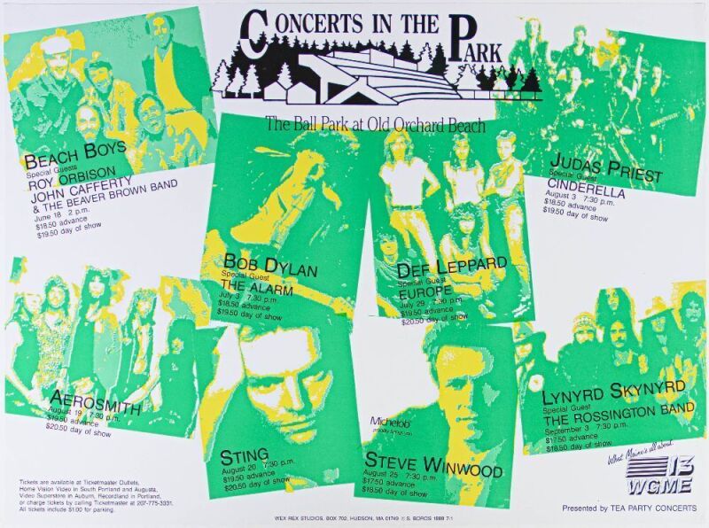 1988 Beach Boys Bob Dylan Old Orchard Beach Poster Near Mint 89