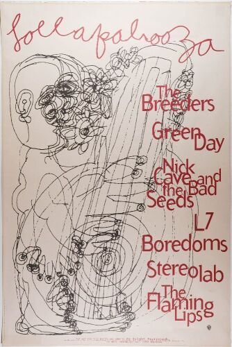 1994 The Breeders Green Day Lollapalooza Warner Brothers Records Album Promotional Poster Near Mint 83