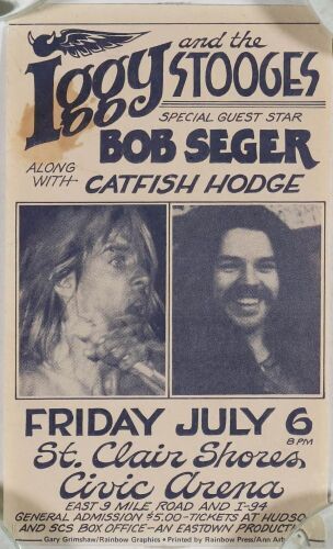 1973 Iggy & The Stooges Bob Seger St Clair Shores Civic Arena Flyer Extra Fine 63