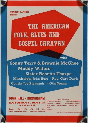 1964 Muddy Waters Sonny Terry & Brownie McGhee Town Hall Birmingham Handbill Near Mint 81