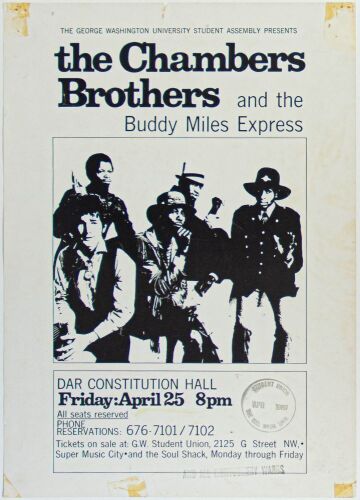 1969 Chambers Brothers Buddy Miles Express DAR Constitution Hall Washington DC Flyer Extra Fine 65