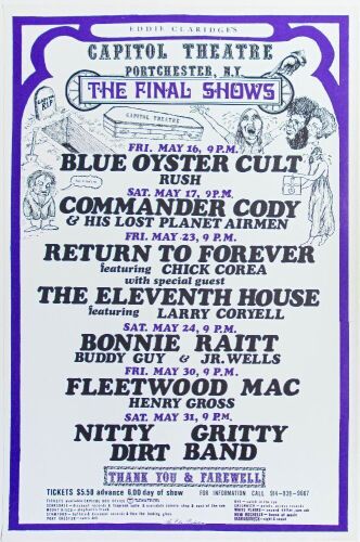 1975 Fleetwood Mac Rush Blue Oyster Cult Buddy Guy Commander Cody Capitol Theatre Final Week Poster Near Mint 85
