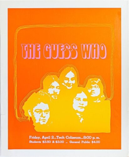 1971 The Guess Who Virginia Tech Coliseum Poster Excellent 71