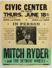 1964 Mitch Ryder & The Detroit Wheels The Dalles Civic Center Cardboard Poster Extra Fine 67 Restored
