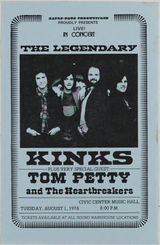 1978 The Kinks Tom Petty and the Heartbreakers Civic Center Music Hall Oklahoma City Handbill Excellent 77