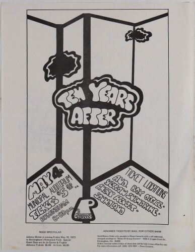 1973 Ten Years After Birmingham Municipal Auditorium Handbill Excellent 75