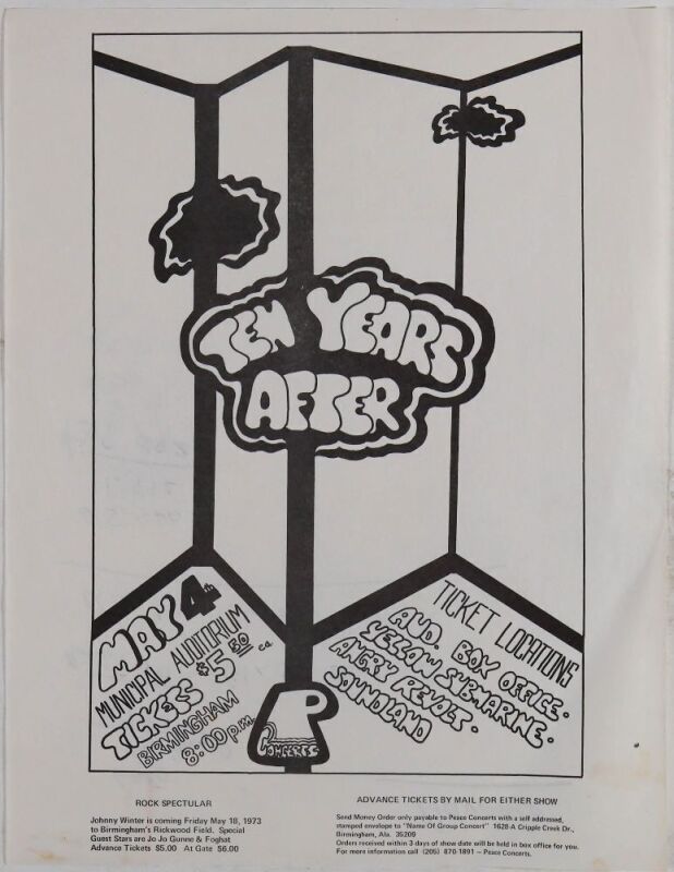1973 Ten Years After Birmingham Municipal Auditorium Handbill Excellent 75