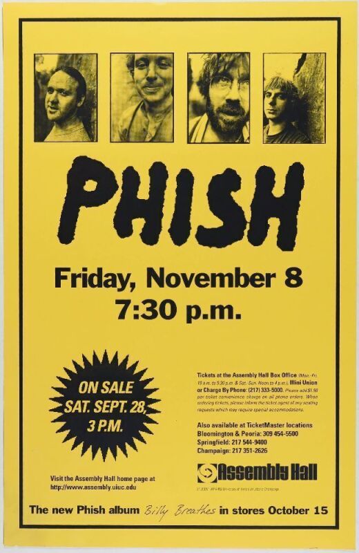 1996 Phish Assembly Hall University of Illinois Poster Near Mint 87