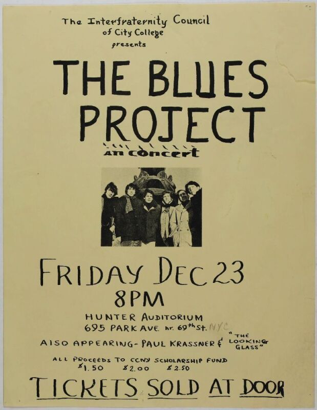1966 The Blues Project Hunter Auditorium New York City Handbill Extra Fine 65
