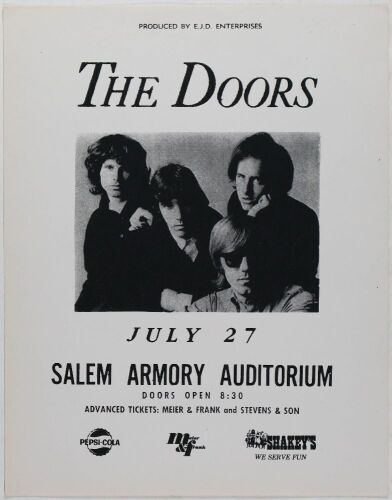 1967 The Doors Salem Armory Auditorium Handbill Near Mint 89