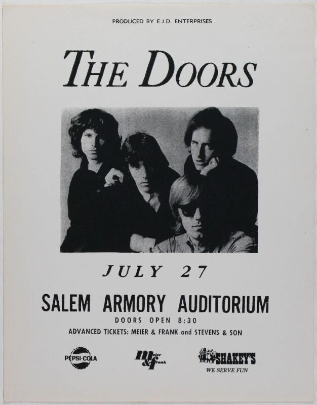 1967 The Doors Salem Armory Auditorium Handbill Near Mint 89