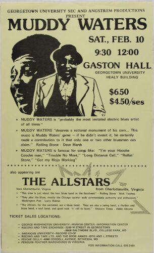 1973 Muddy Waters Gaston Hall Georgetown University Poster Excellent 77