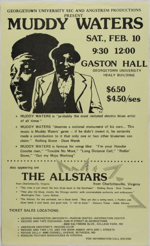 1973 Muddy Waters Gaston Hall Georgetown University Poster Excellent 77