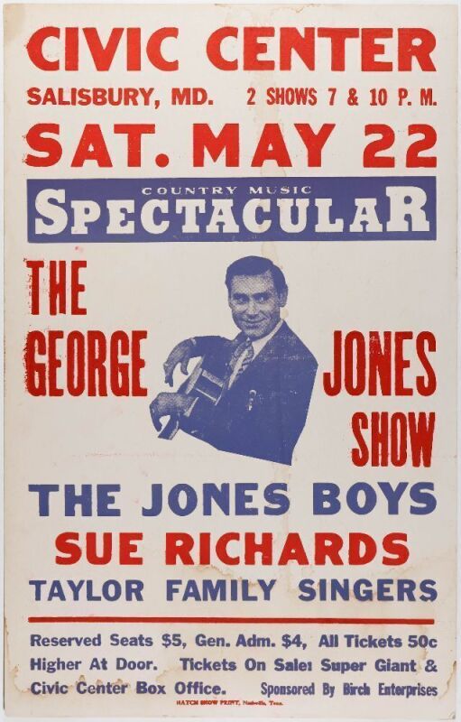 1965 The George Jones Show Salisbury Civic Center Hatch Show Print Poster Extra Fine 63
